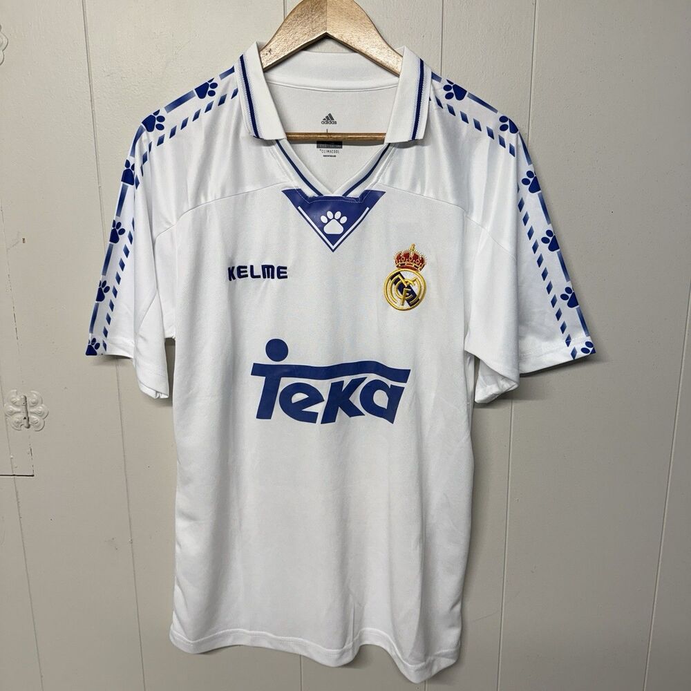 Real Madrid 96/97 Home Soccer Kit Modern Retro Reproduction Teka White Men L NWT